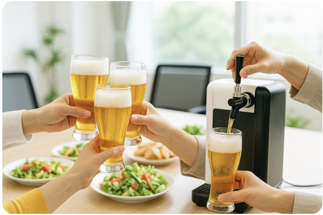 グラスで乾杯している4人の手